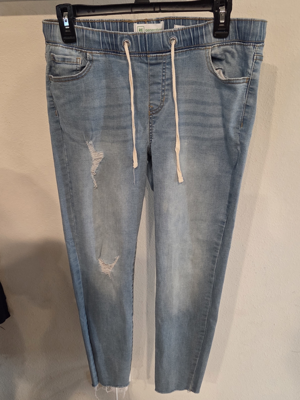 RE/Generation Light Blue Slim Straight Jeans with Drawstring Waist